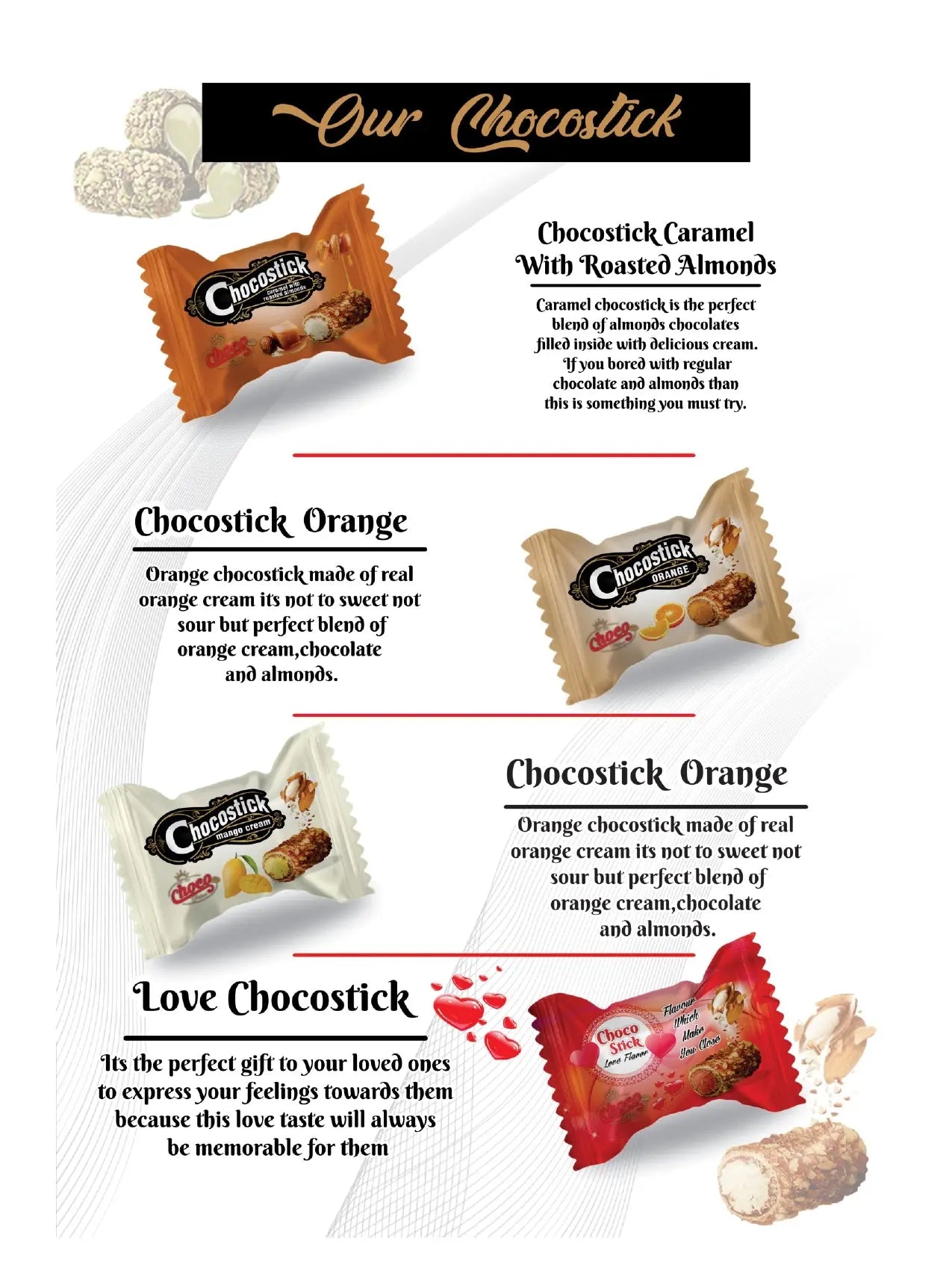Chocopalace Chocosticks Hazelnut and caramel flavour (500g/1Kg combo pack) Choco Palace
