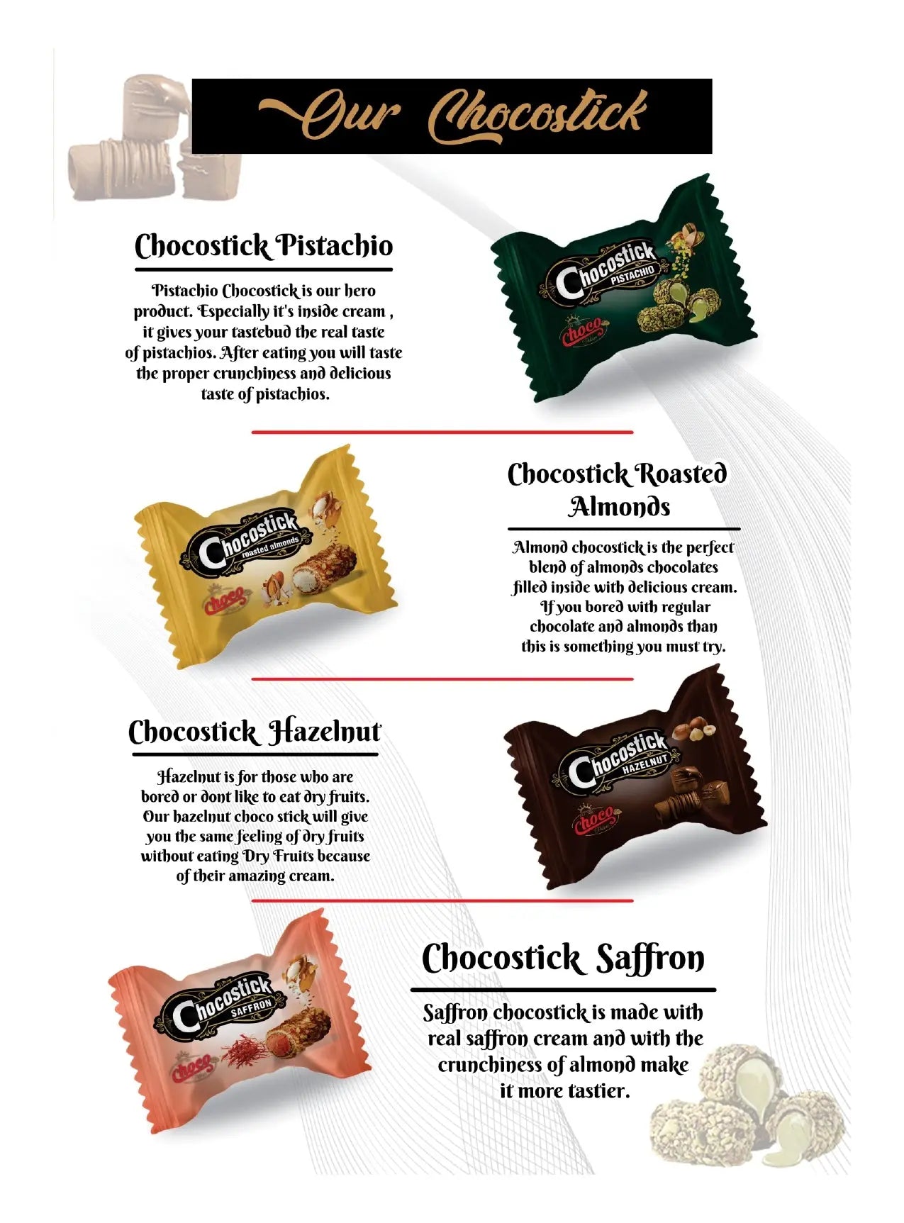 Chocopalace Chocosticks Hazelnut and caramel flavour (500g/1Kg combo pack) Choco Palace