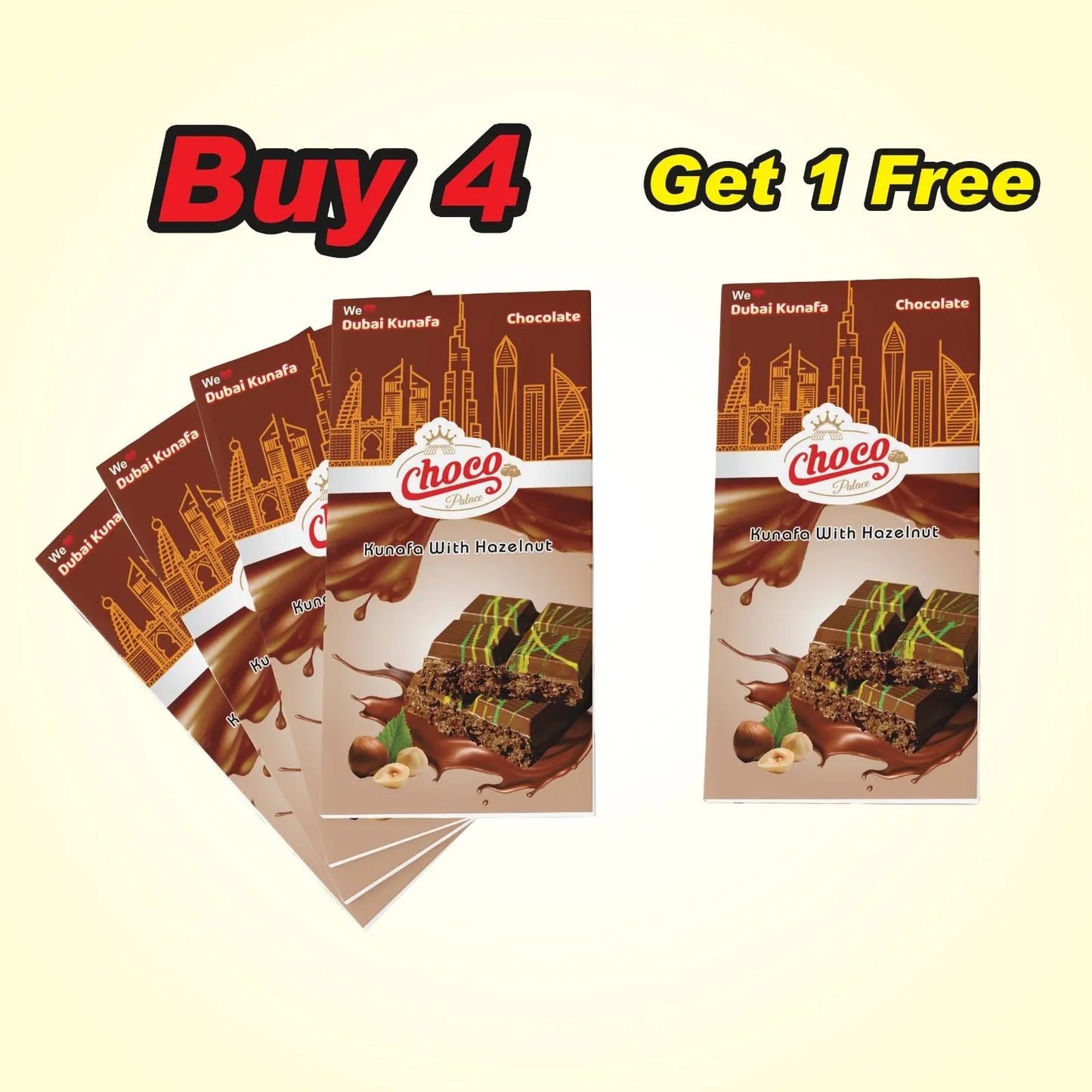 Dubai kunafa chocolate with hazelnut flavor 100 GM Choco Palace