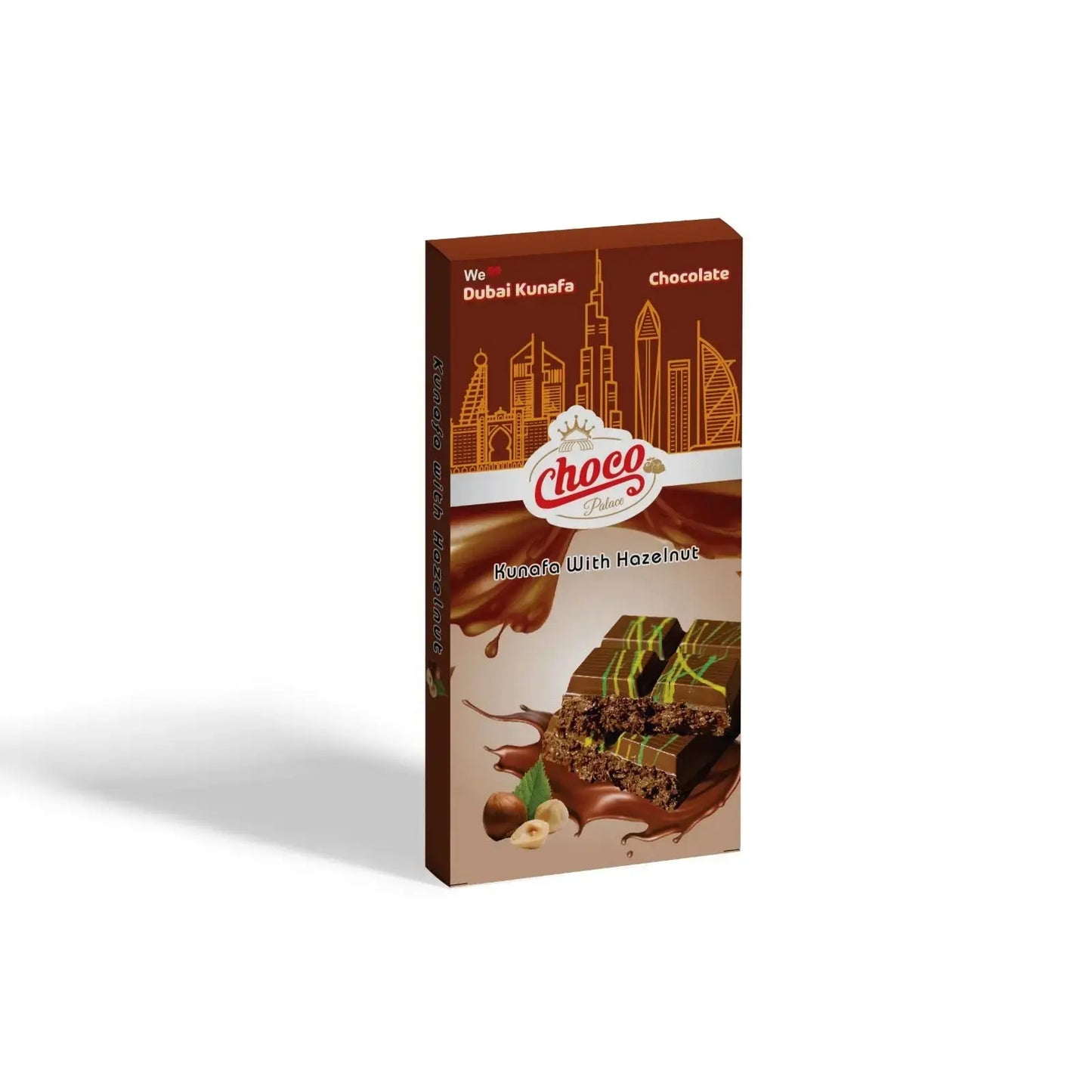 Dubai kunafa chocolate with hazelnut flavor 100 GM Choco Palace