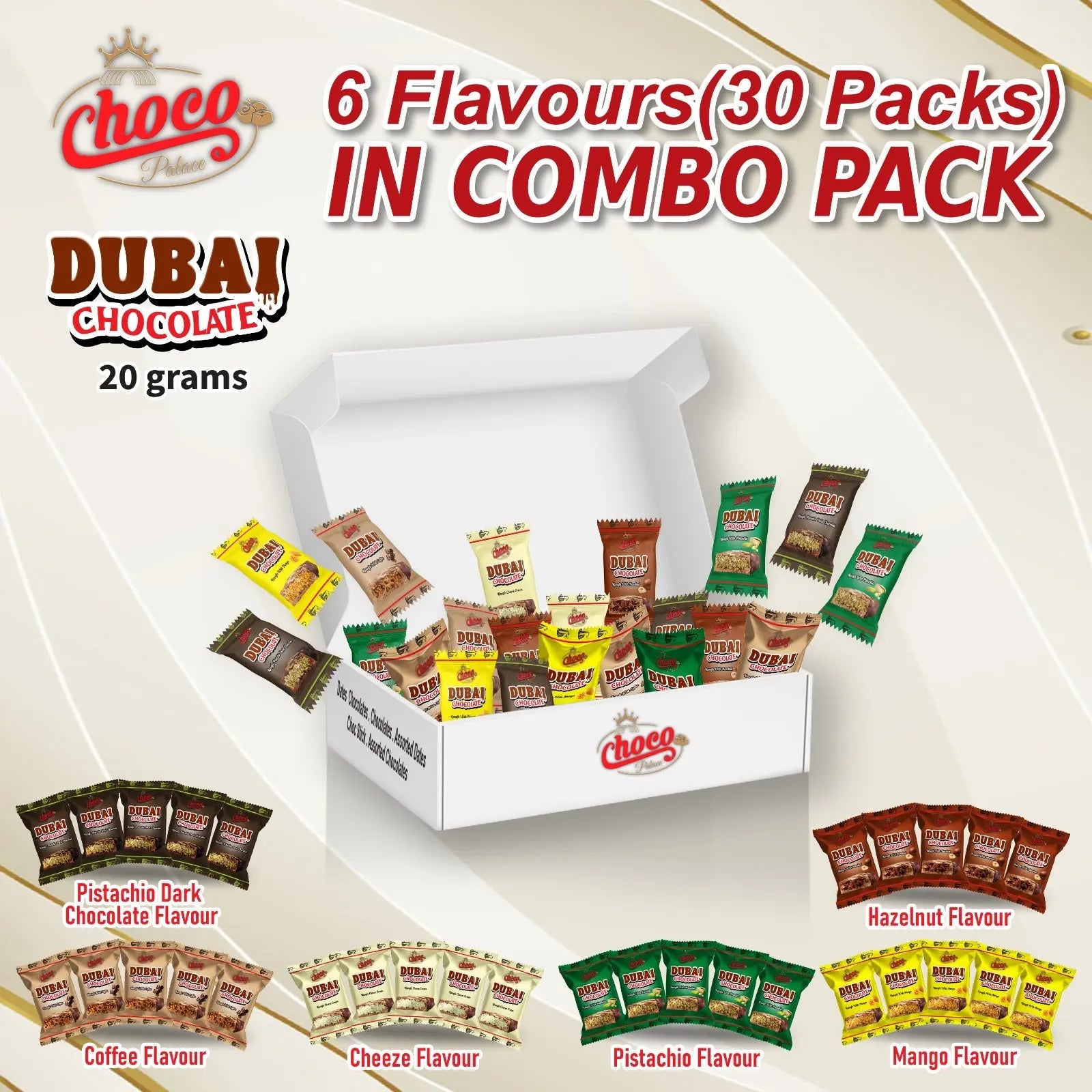 Kunafa Chocolate - 7 Flavours (35 pieces 20 gm) in one Combo pack Choco Palace